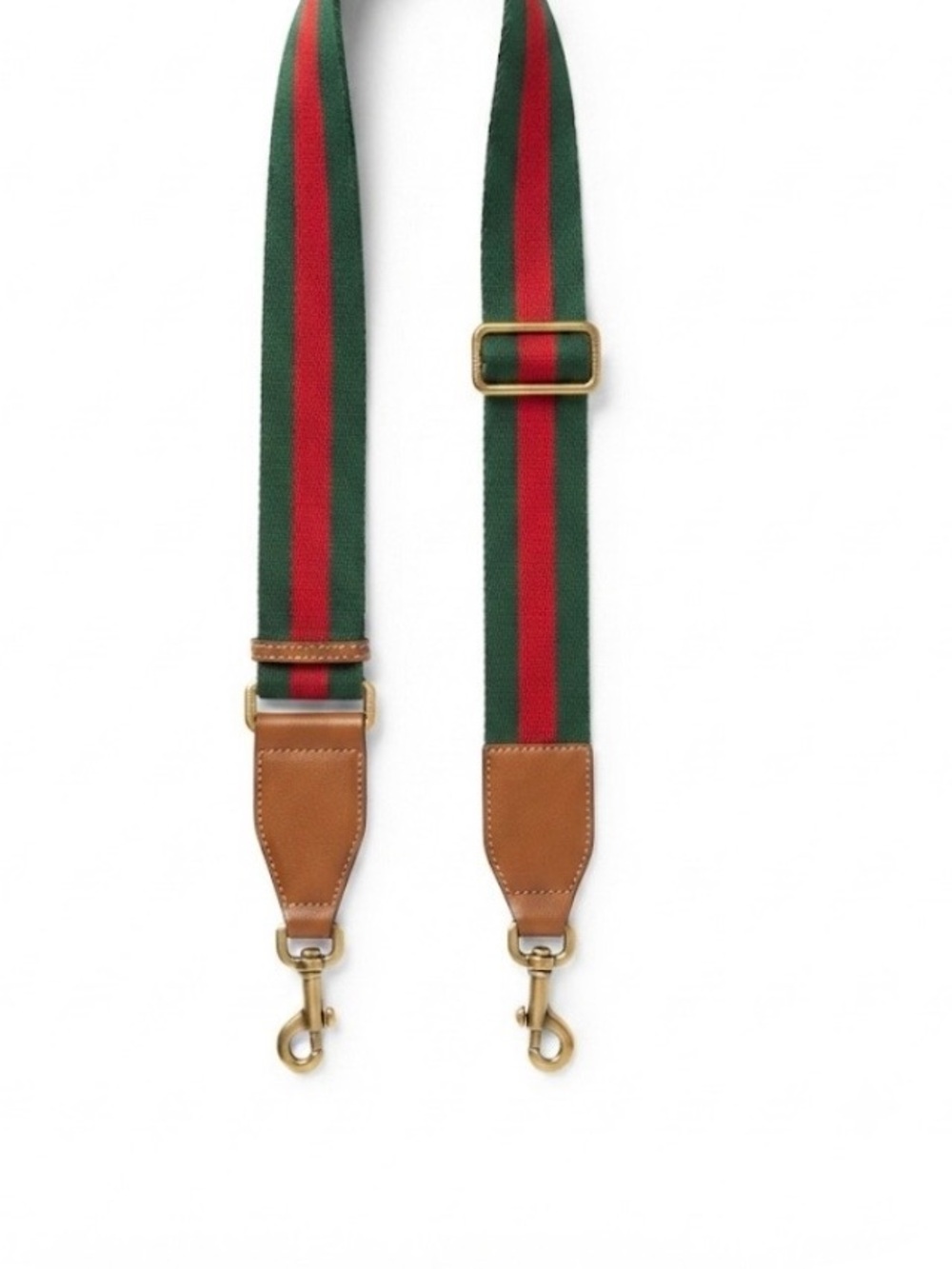 Adjustable Green and Red Stripe Shoulder Strap with Tan Leather Accents